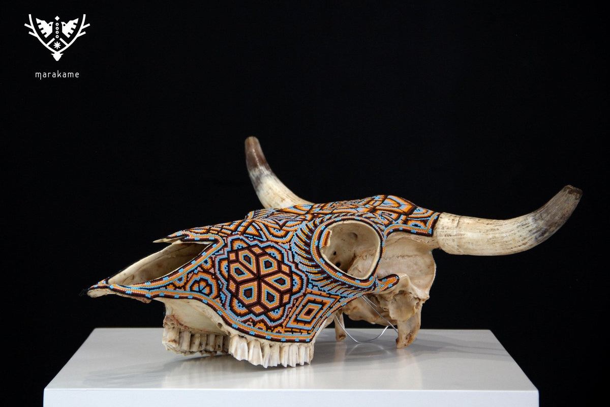 Cráneo de vaca Arte Huichol - Xurawe - Arte Huichol - Marakame