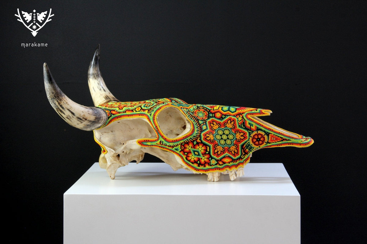 Cráneo de vaca Arte Huichol - Xurawe I - Arte Huichol - Marakame