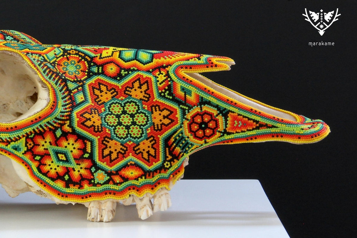 Cráneo de vaca Arte Huichol - Xurawe I - Arte Huichol - Marakame