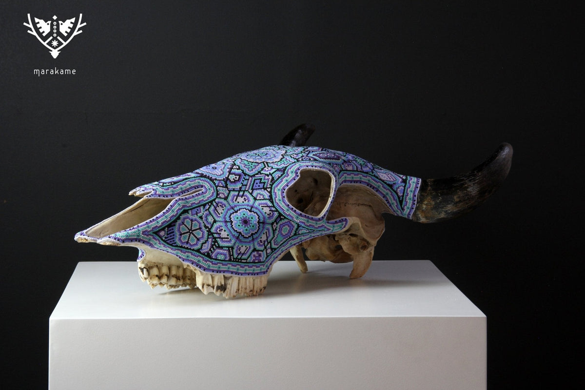 Cráneo de vaca Arte Huichol - Xurawe II - Arte Huichol - Marakame