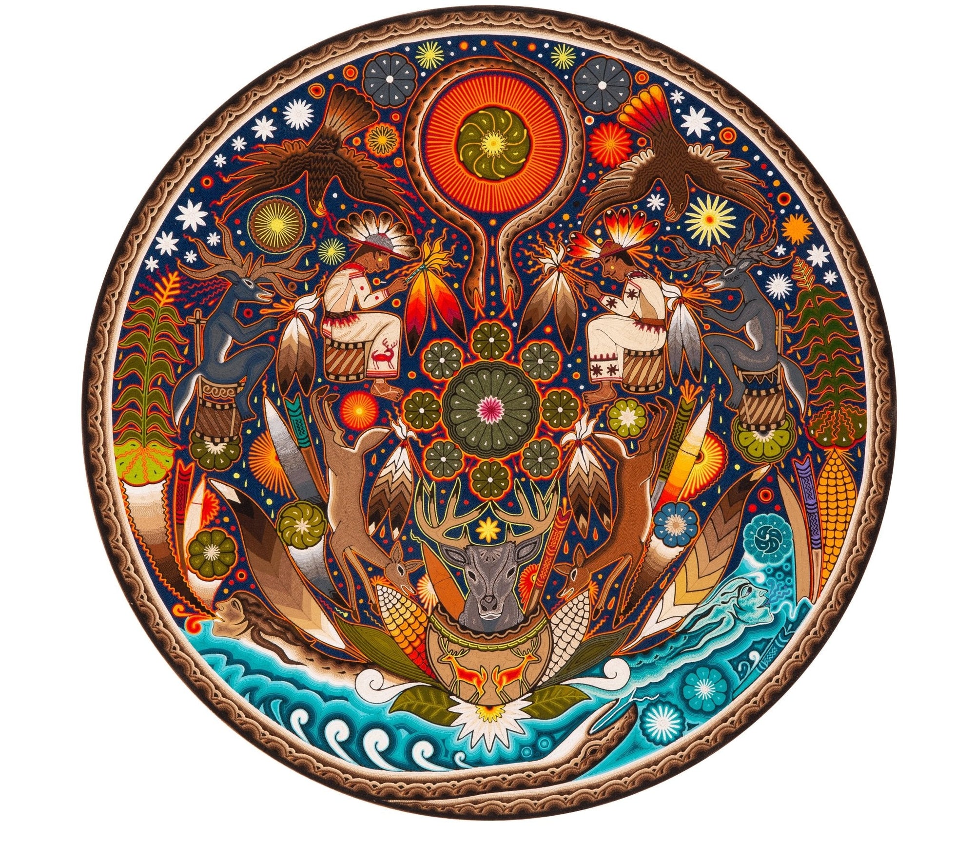 El canto del mara'akame - 45 x 45 cm. - 18 x 18 in. - Arte Huichol - Marakame