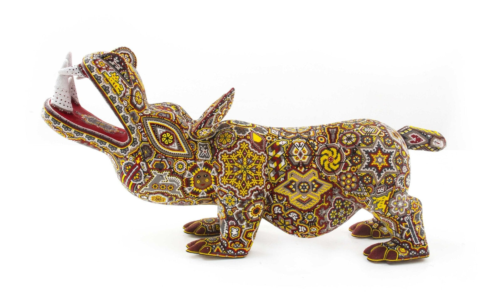 Escultura Arte Huichol - Hipopótamo Hikuri - Arte Huichol - Marakame