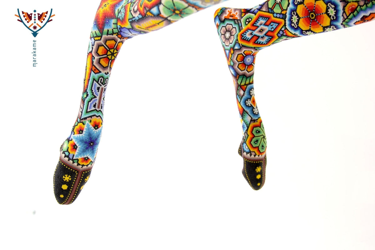 Escultura Arte Huichol - Venadito saltando - Maxa utsik+kame - Arte Huichol - Marakame