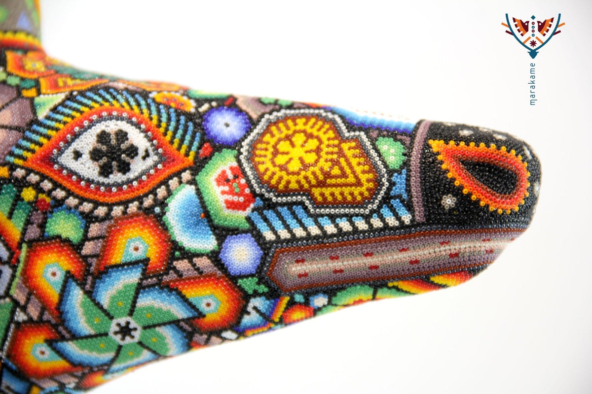 Escultura Arte Huichol - Venadito saltando - Maxa utsik+kame - Arte Huichol - Marakame