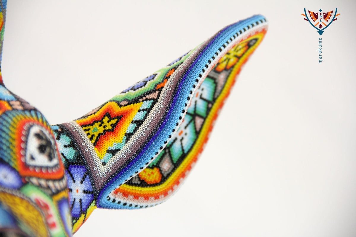 Escultura Arte Huichol - Venadito saltando - Maxa utsik+kame - Arte Huichol - Marakame