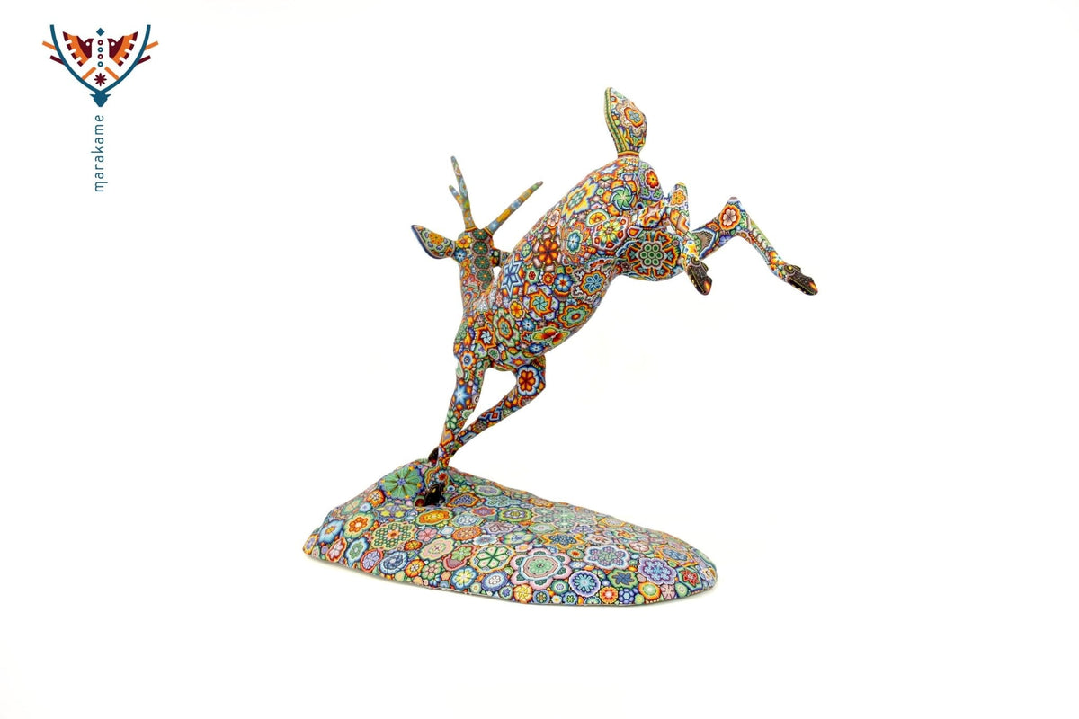 Escultura Arte Huichol - Venadito saltando - Maxa utsik+kame - Arte Huichol - Marakame