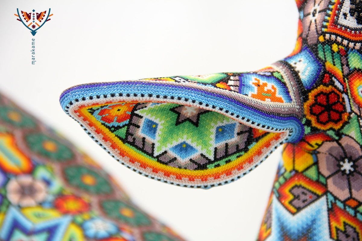 Escultura Arte Huichol - Venadito saltando - Maxa utsik+kame - Arte Huichol - Marakame