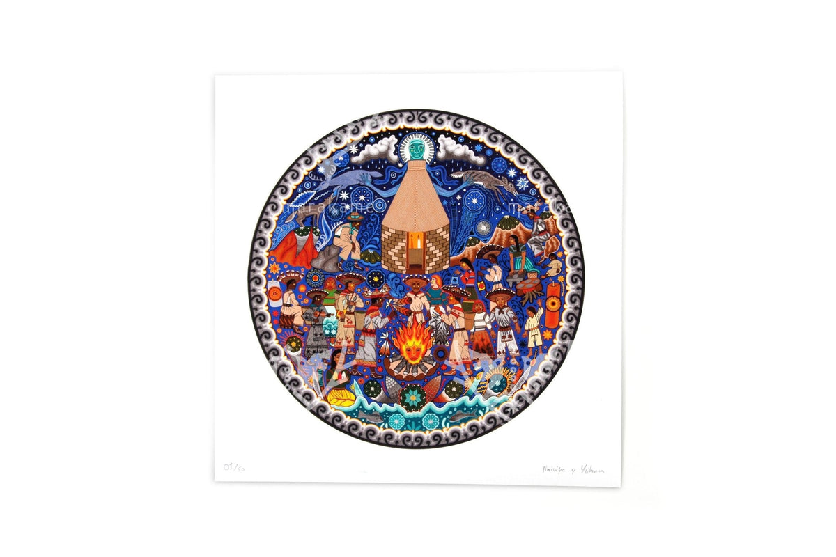 Hikuri Neixa - 30 x 30 cm. - 12 x 12 in. - Arte Huichol - Marakame