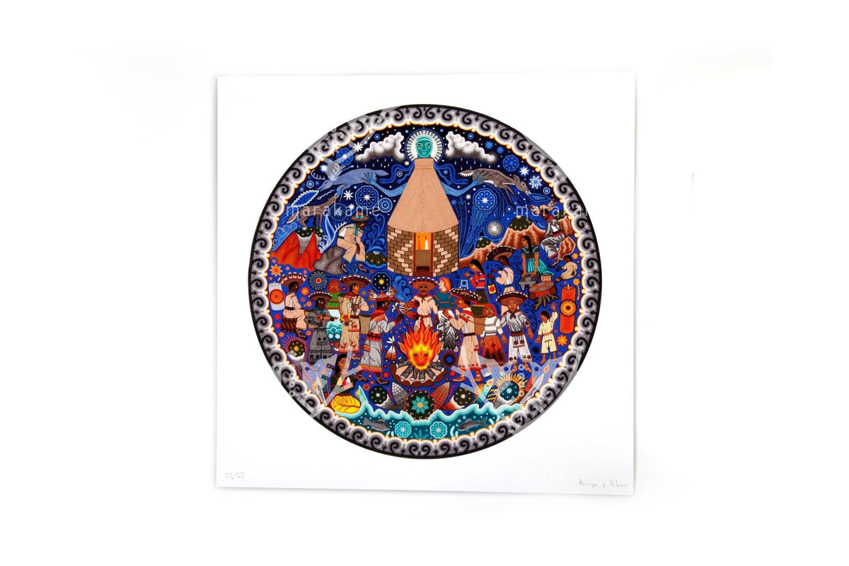 Hikuri Neixa - 45 x 45 cm. - 18 x 18 in. - Arte Huichol - Marakame
