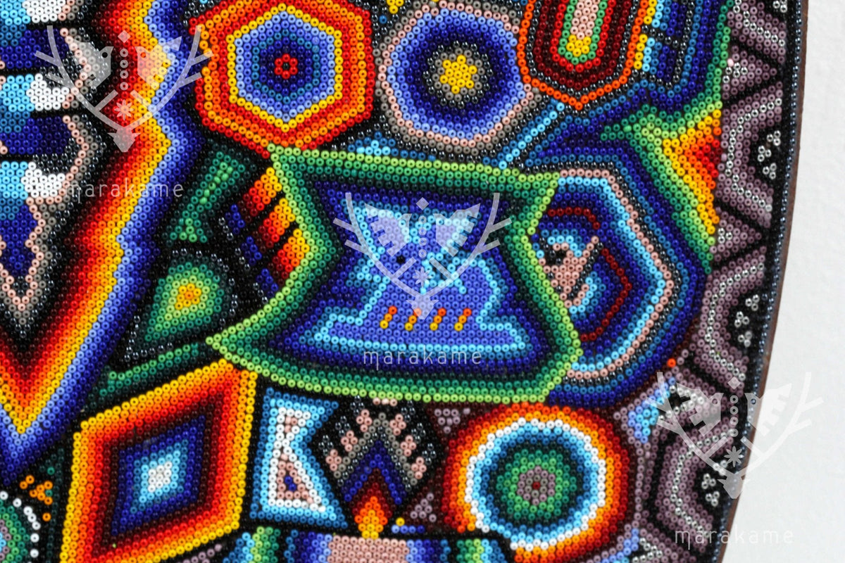 Nierika de Chaquira Circulo Huichol - Los tres Marakate - 120 cm. - Arte Huichol - Marakame