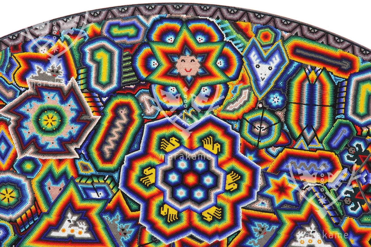 Nierika de Chaquira Circulo Huichol - Los tres Marakate - 120 cm. - Arte Huichol - Marakame