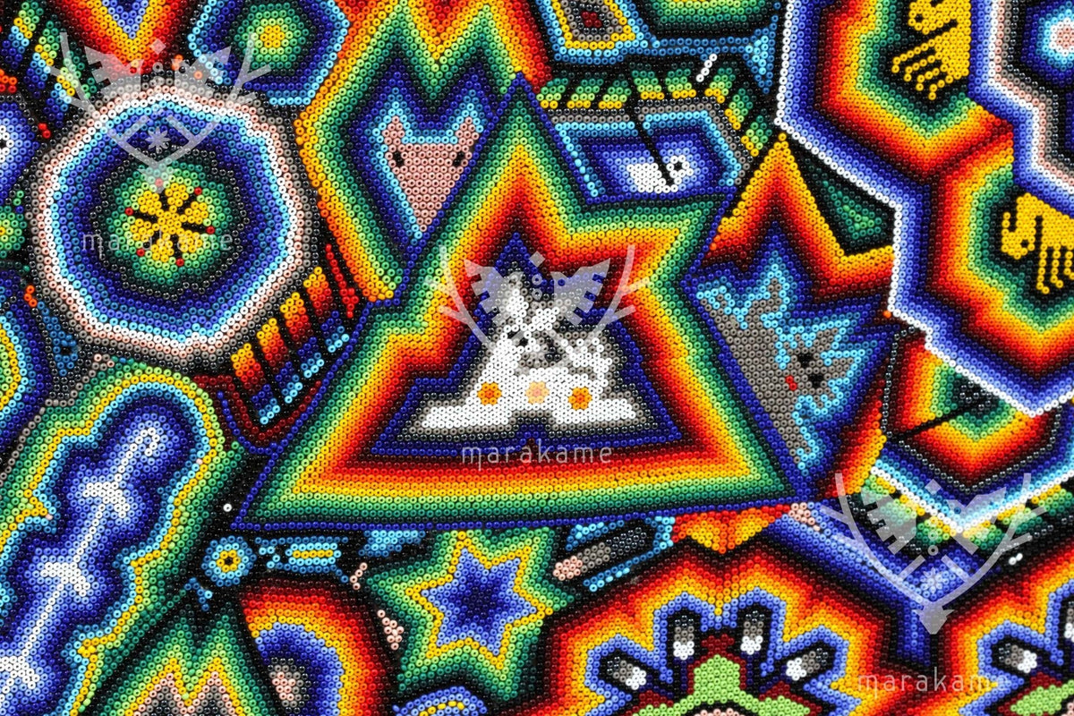 Nierika de Chaquira Circulo Huichol - Los tres Marakate - 120 cm. - Arte Huichol - Marakame