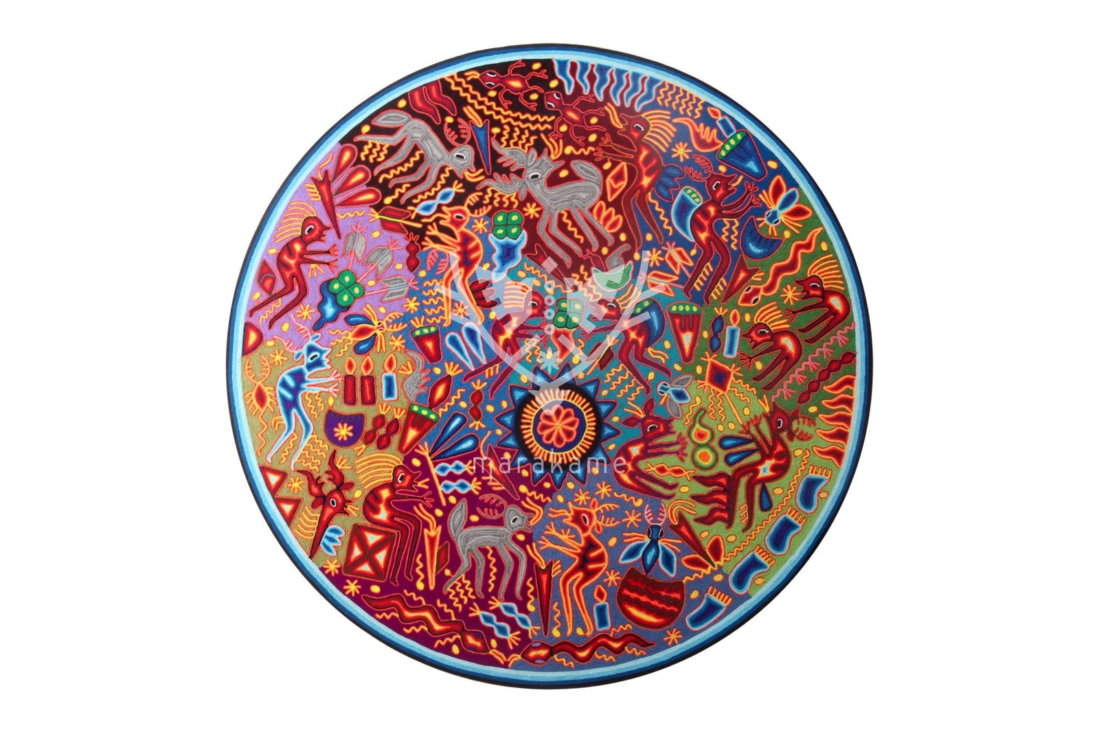 Nierika de Estambre Círculo Huichol - Hikuri - 120 cm. de diámetro - Arte Huichol - Marakame