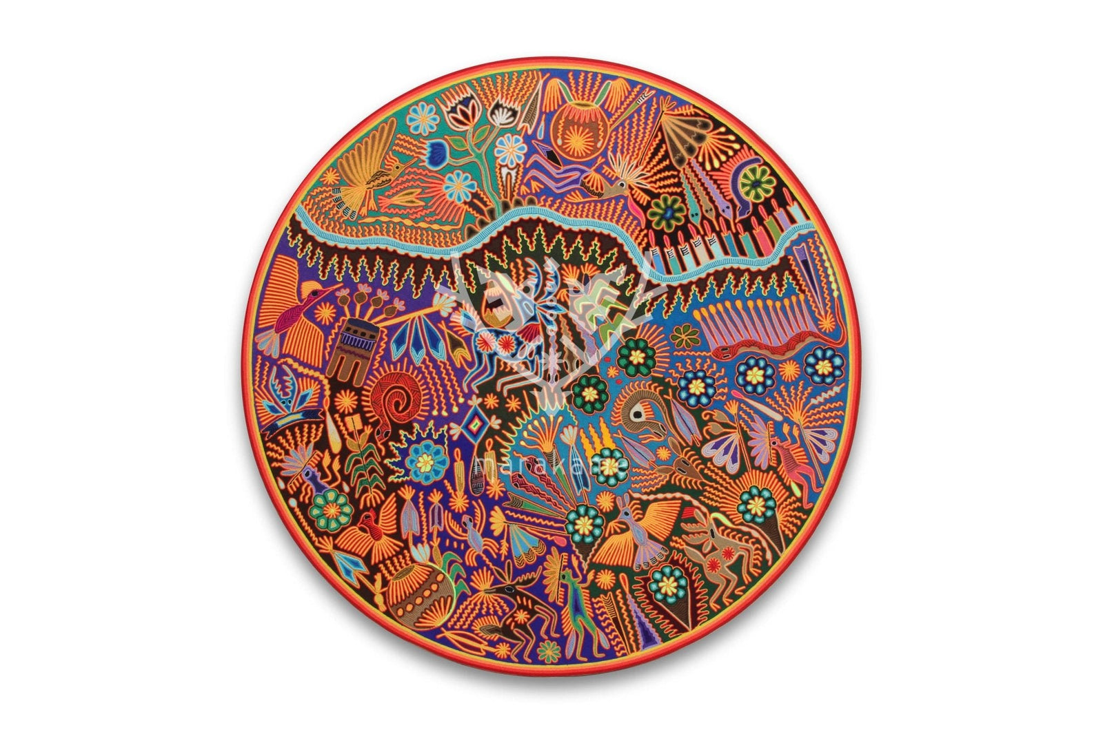 Nierika de Estambre Círculo Huichol - La magia de los peyotes - 120 cm. - Arte Huichol - Marakame