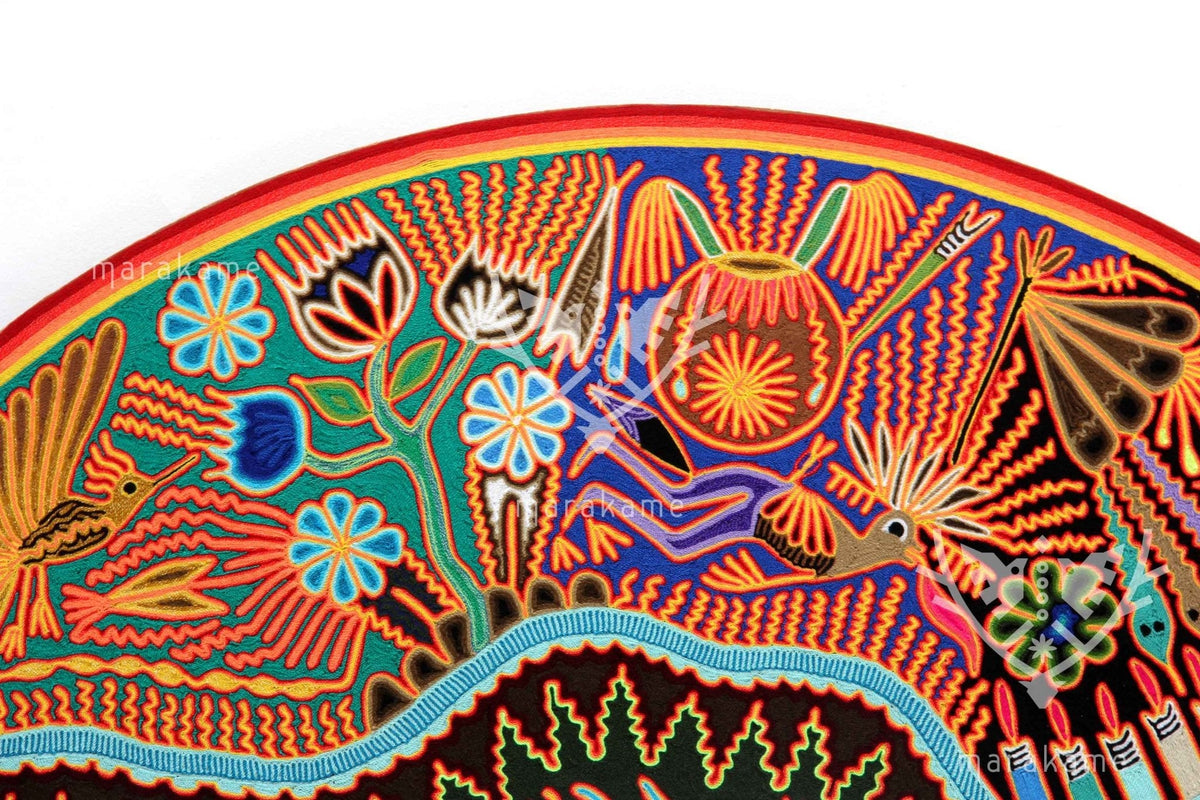 Nierika de Estambre Círculo Huichol - La magia de los peyotes - 120 cm. - Arte Huichol - Marakame