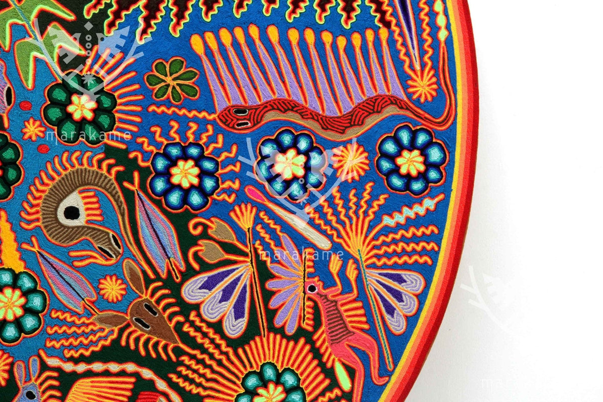 Nierika de Estambre Círculo Huichol - La magia de los peyotes - 120 cm. - Arte Huichol - Marakame