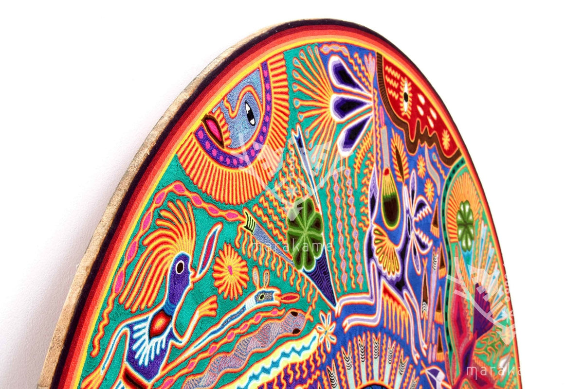 Nierika de Estambre Círculo Huichol - Wirikuta - 120 cm. de diámetro - Arte Huichol - Marakame