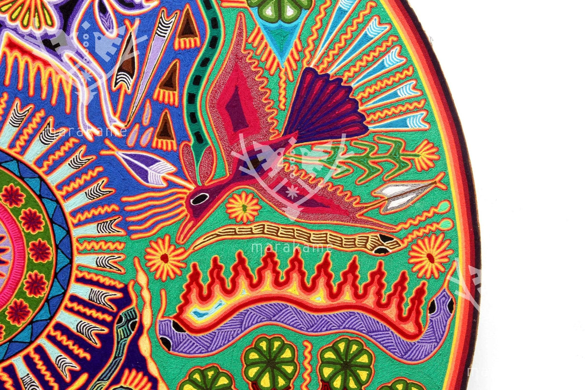 Nierika de Estambre Círculo Huichol - Wirikuta - 120 cm. de diámetro - Arte Huichol - Marakame