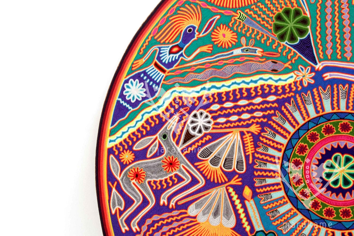 Nierika de Estambre Círculo Huichol - Wirikuta - 120 cm. de diámetro - Arte Huichol - Marakame