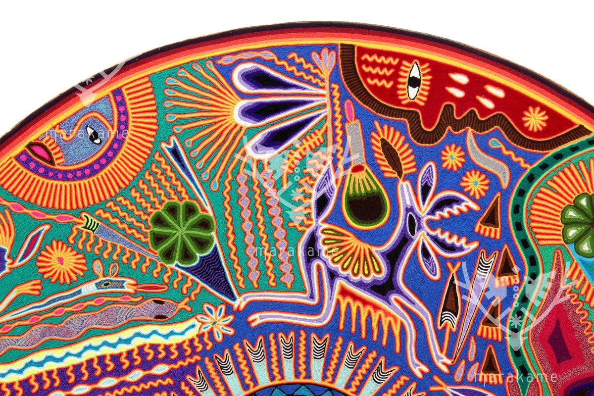 Nierika de Estambre Círculo Huichol - Wirikuta - 120 cm. de diámetro - Arte Huichol - Marakame
