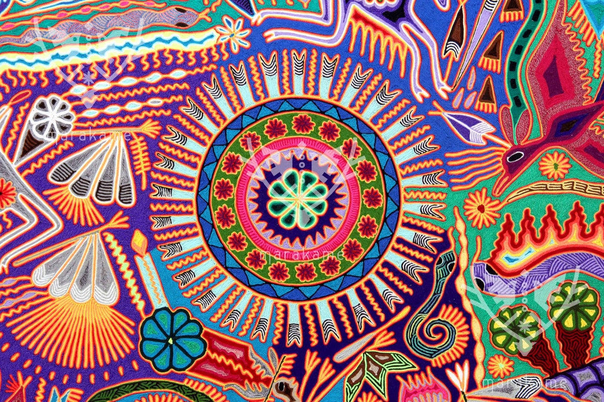 Nierika de Estambre Círculo Huichol - Wirikuta - 120 cm. de diámetro - Arte Huichol - Marakame