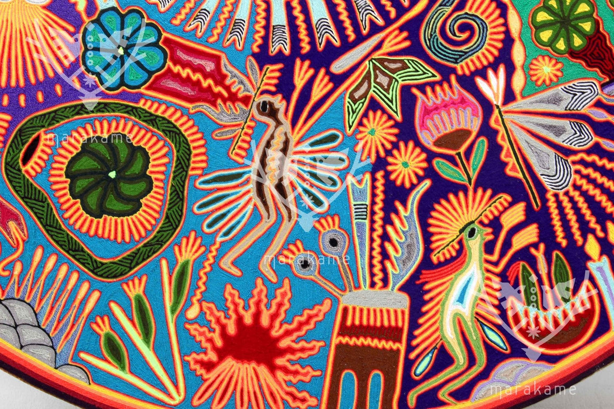 Nierika de Estambre Círculo Huichol - Wirikuta - 120 cm. de diámetro - Arte Huichol - Marakame
