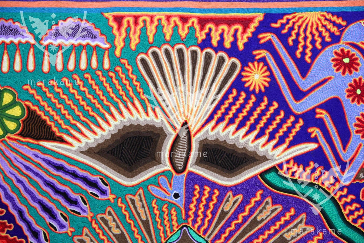 Nierika de Estambre Cuadro Huichol - El ruido de la noche - 120 x 120 cm. - Arte Huichol - Marakame
