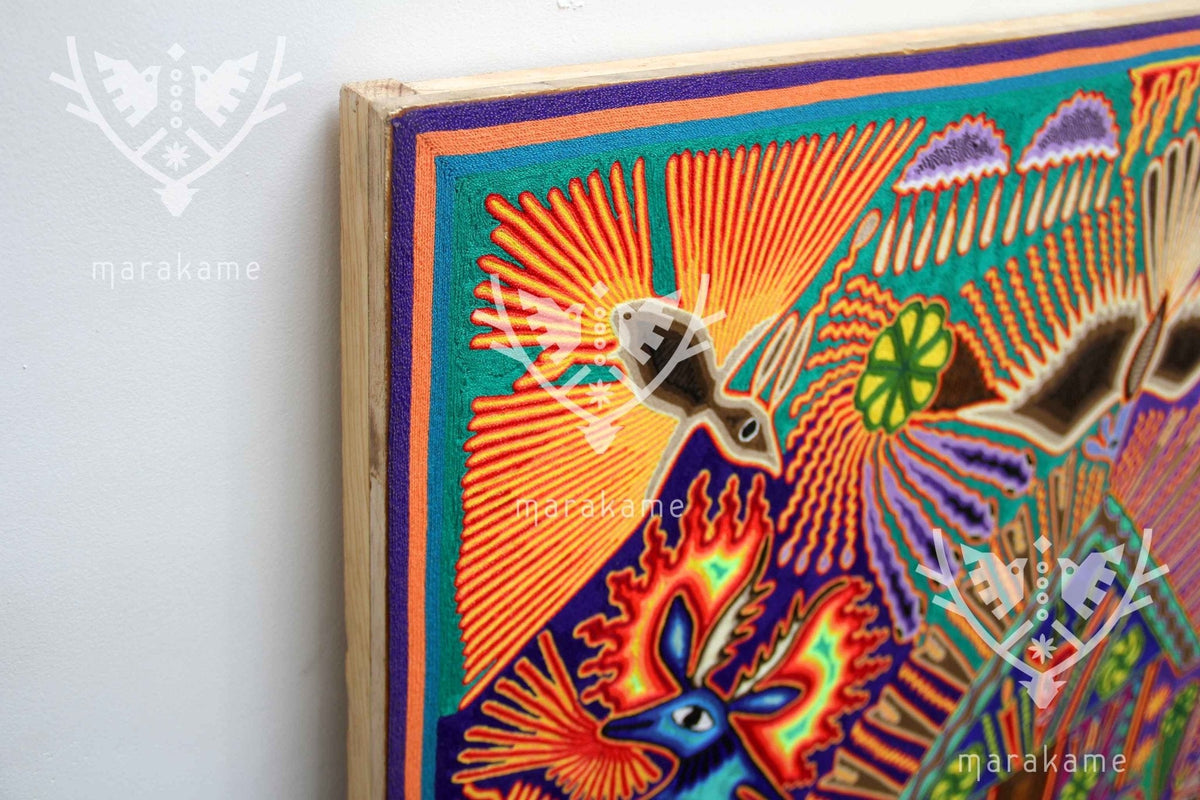 Nierika de Estambre Cuadro Huichol - El ruido de la noche - 120 x 120 cm. - Arte Huichol - Marakame