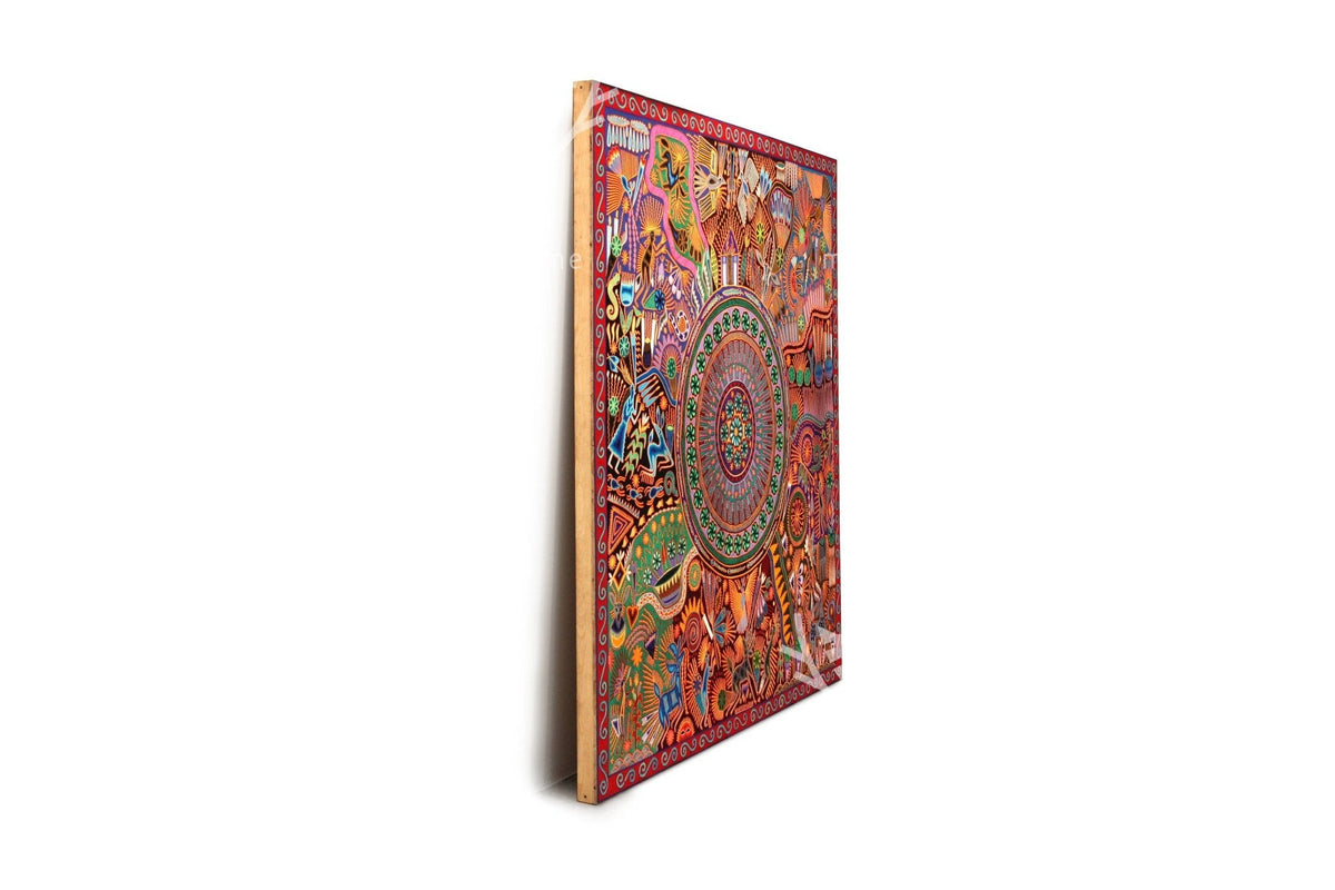 Nierika de Estambre Cuadro Huichol - Familia de peyote - 2 x 2 m. - Arte Huichol - Marakame