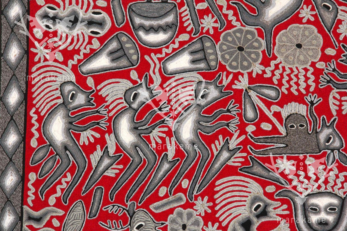Nierika de Estambre Cuadro Huichol - Hikuri Neixa - 200 x 200 cm. - Arte Huichol - Marakame