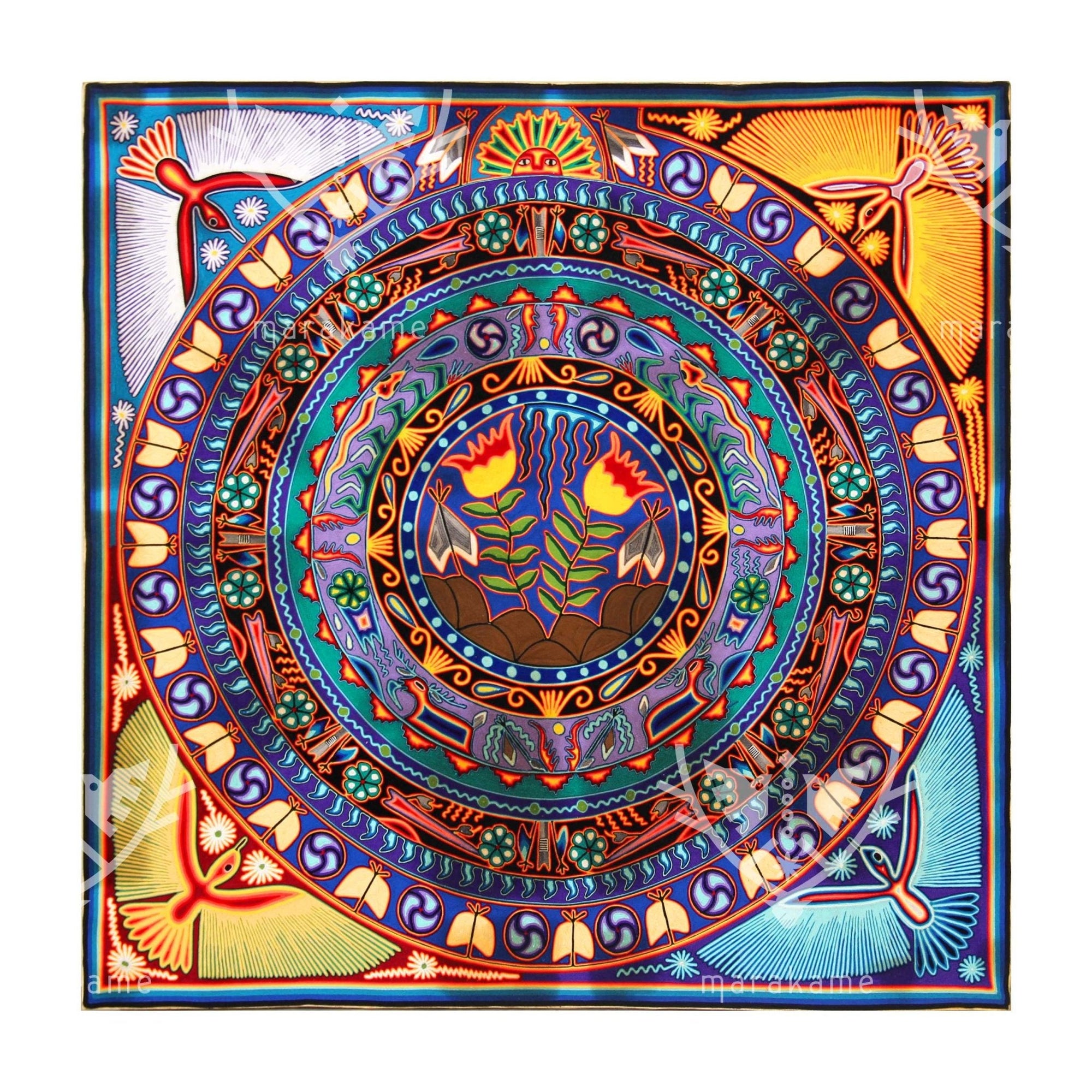 Nierika de Estambre Cuadro Huichol - Kieri - 150 x 150 cm. - Arte Huichol - Marakame
