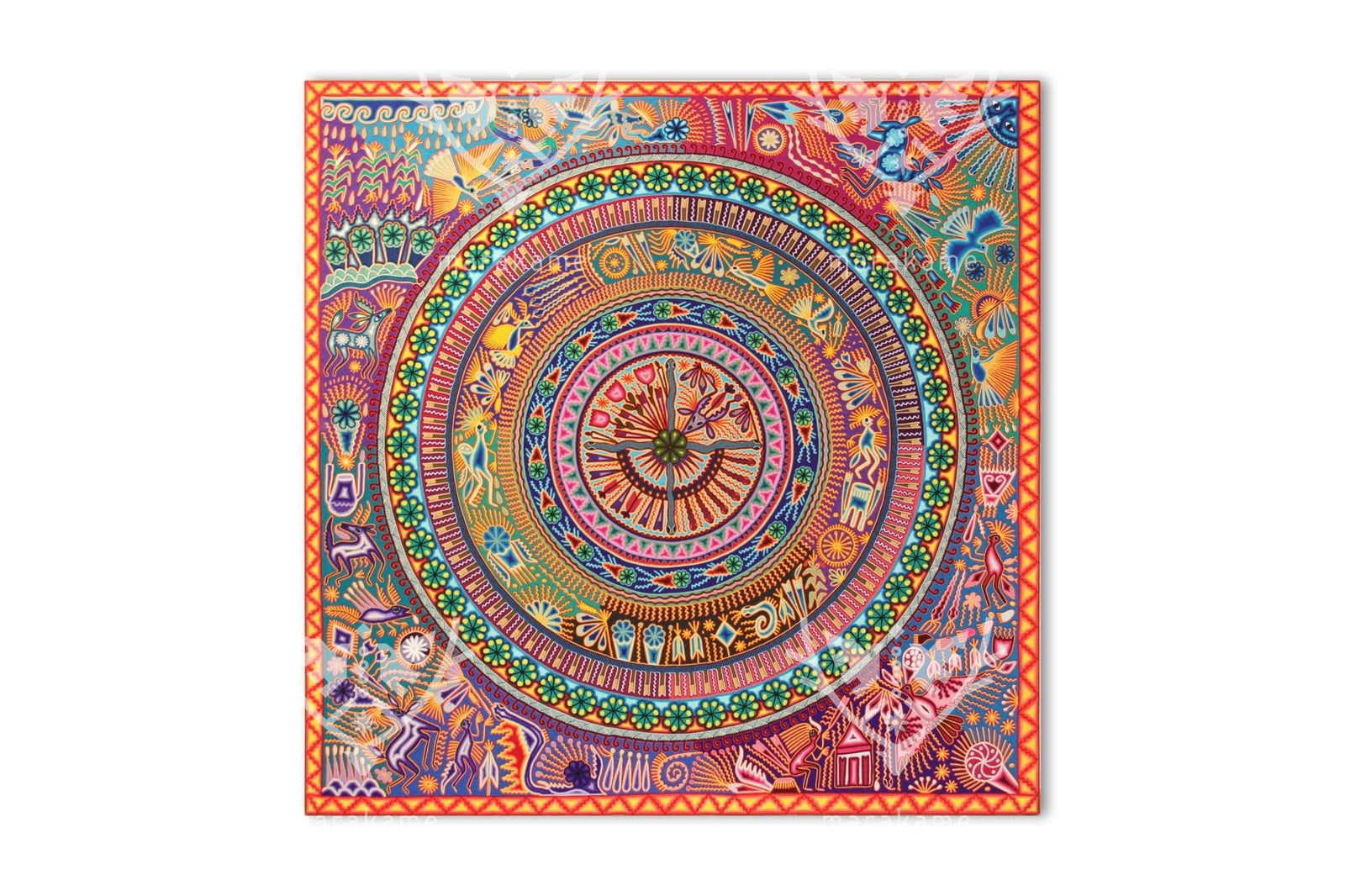 Nierika de Estambre Cuadro Huichol - Kuyuaneneme - 2 x 2 m. - Arte Huichol - Marakame