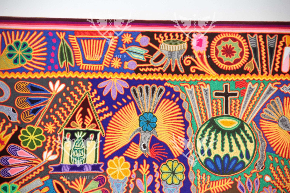 Nierika de Estambre Cuadro Huichol - La Danza del Venado - 150 x 100 cm. - Arte Huichol - Marakame