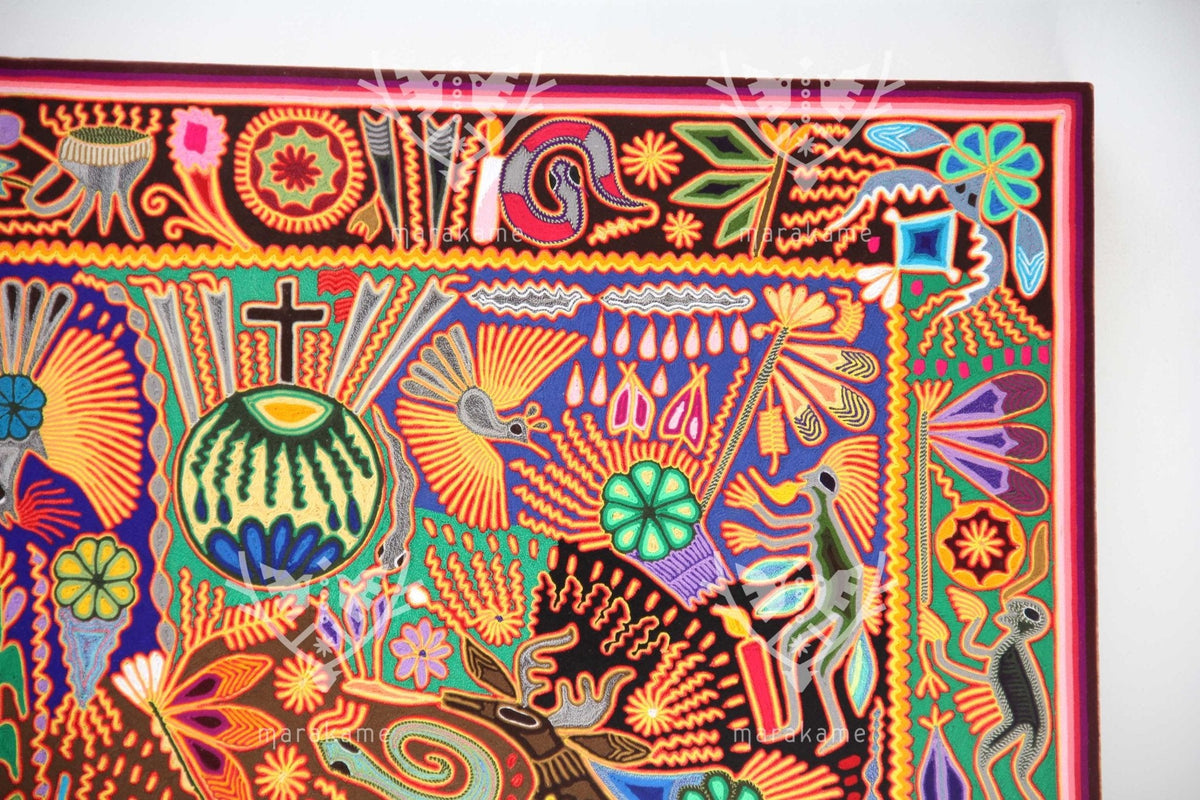 Nierika de Estambre Cuadro Huichol - La Danza del Venado - 150 x 100 cm. - Arte Huichol - Marakame