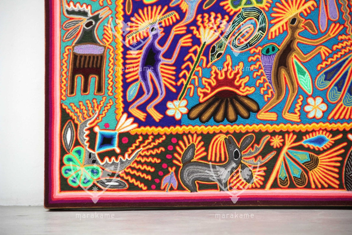 Nierika de Estambre Cuadro Huichol - La Danza del Venado - 150 x 100 cm. - Arte Huichol - Marakame