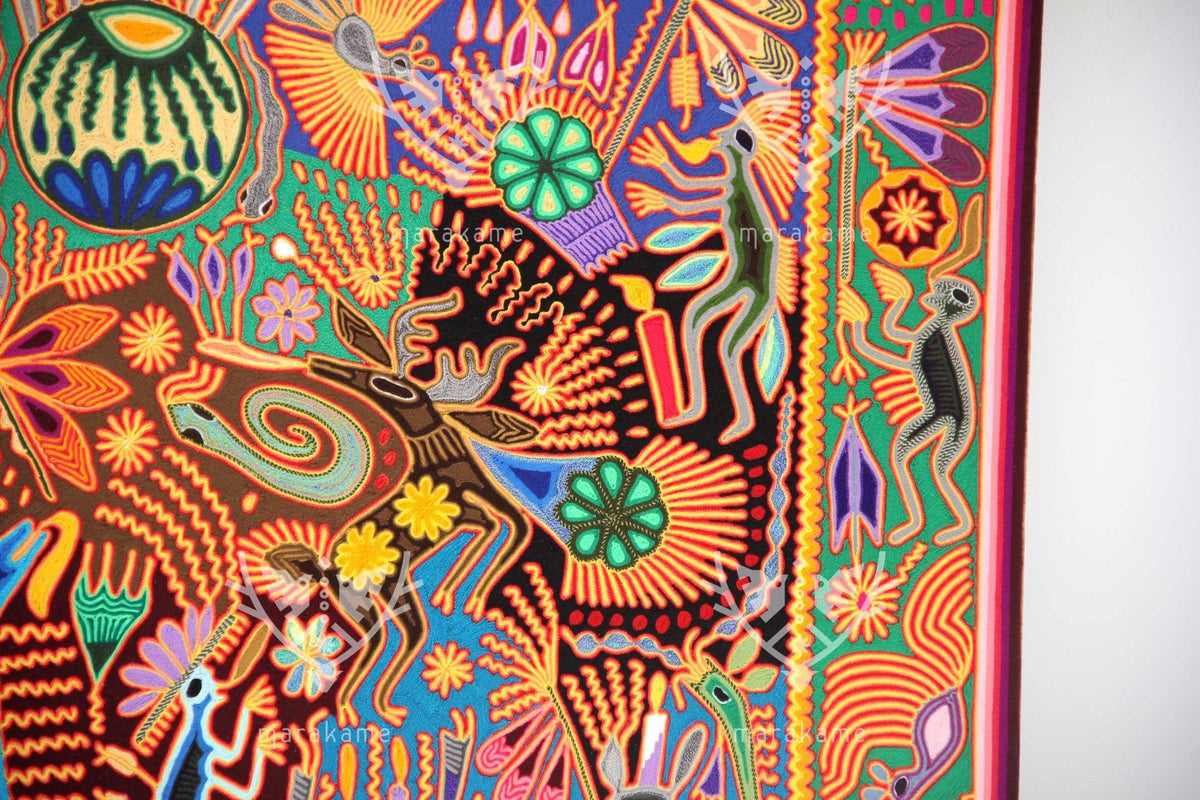 Nierika de Estambre Cuadro Huichol - La Danza del Venado - 150 x 100 cm. - Arte Huichol - Marakame