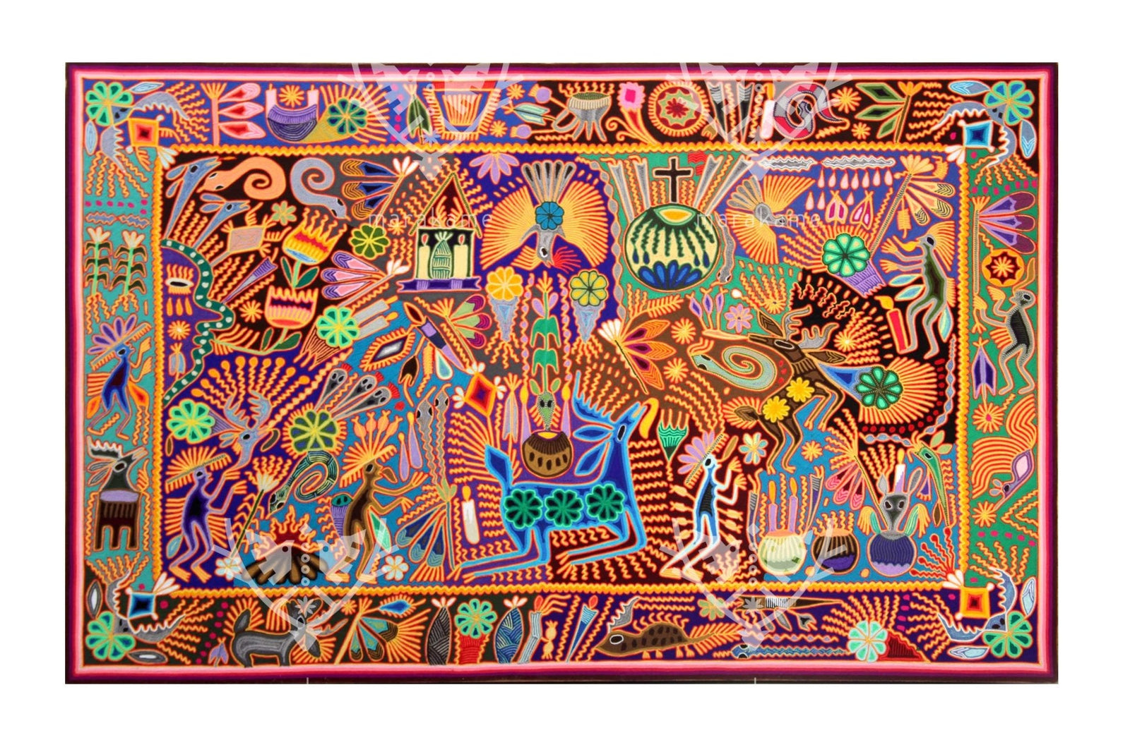 Nierika de Estambre Cuadro Huichol - La Danza del Venado - 150 x 100 cm. - Arte Huichol - Marakame