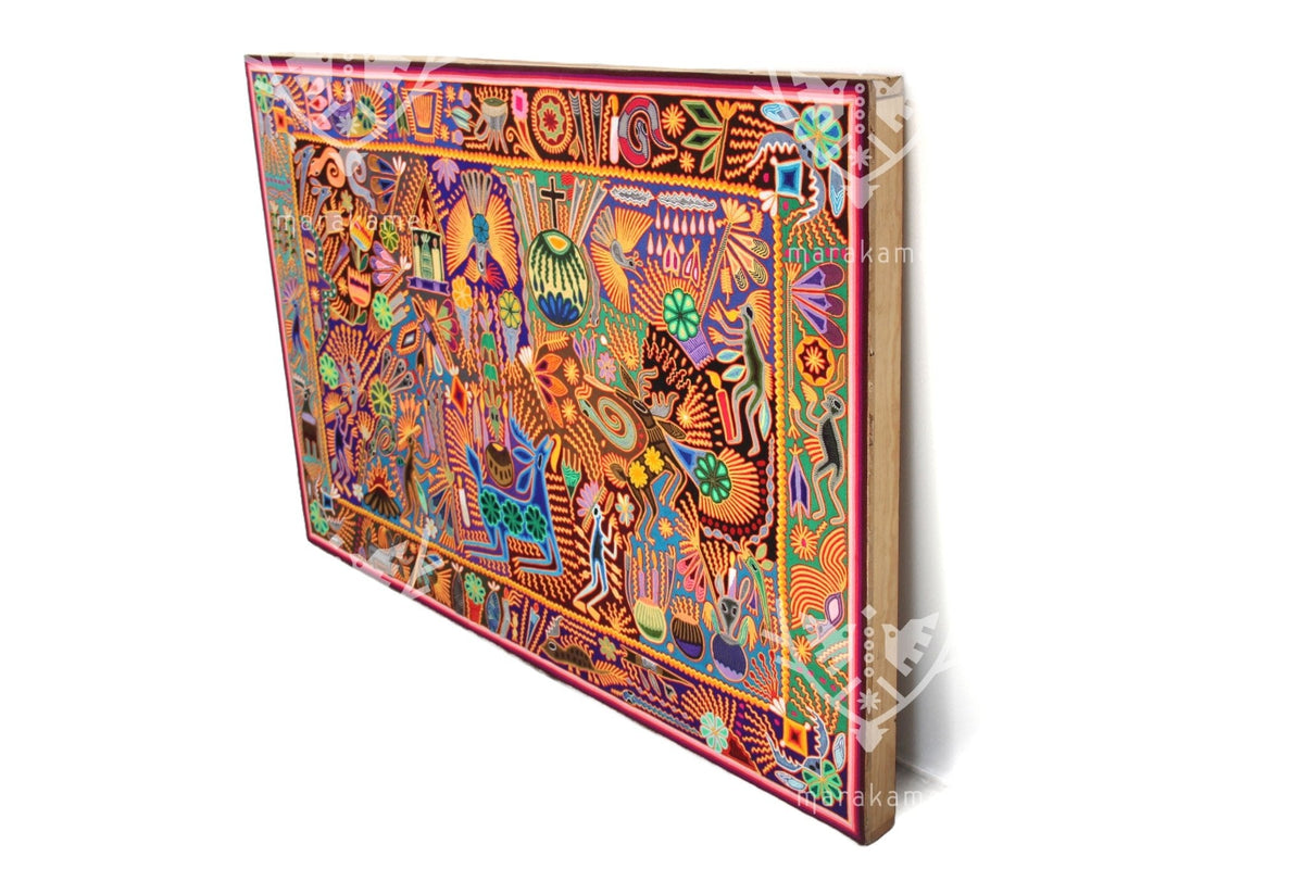 Nierika de Estambre Cuadro Huichol - La Danza del Venado - 150 x 100 cm. - Arte Huichol - Marakame