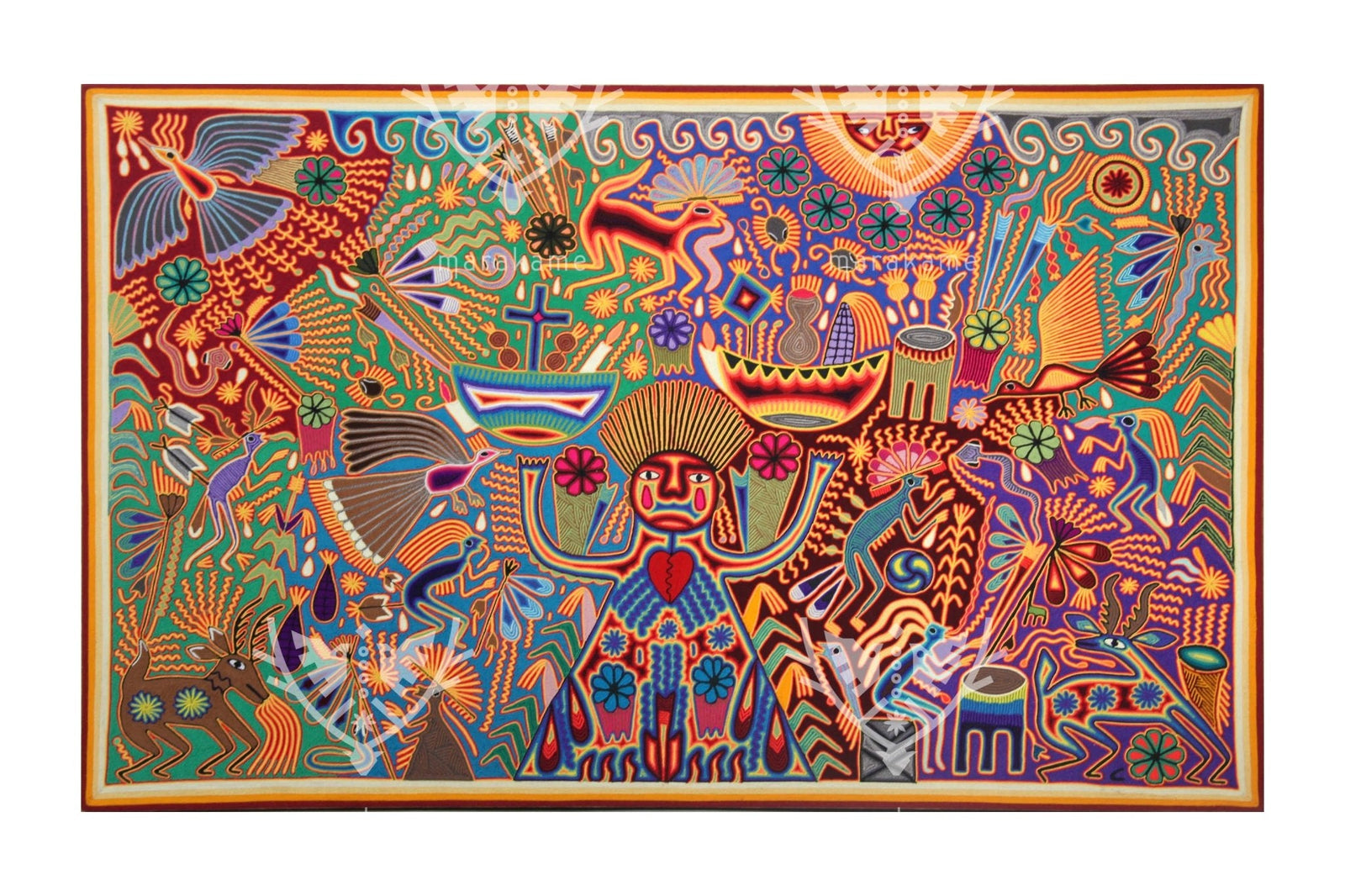 Nierika de Estambre Cuadro Huichol - La Mujer Anciana - 150 x 100 cm. - Arte Huichol - Marakame