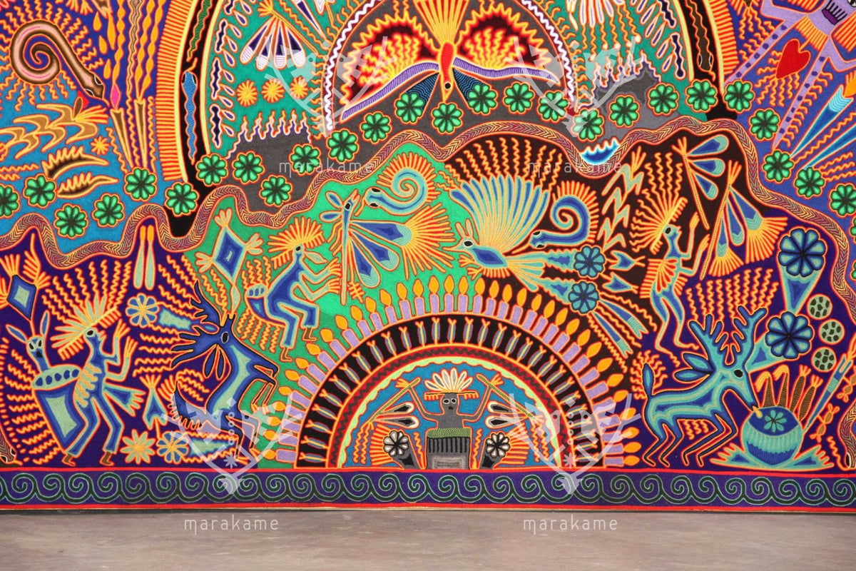 Nierika de Estambre Cuadro Huichol - Marakame - 244 x 122 cm. - Arte Huichol - Marakame