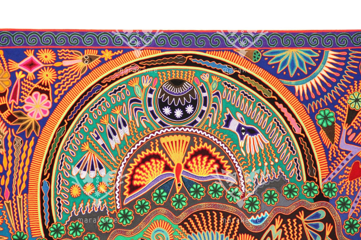 Nierika de Estambre Cuadro Huichol - Marakame - 244 x 122 cm. - Arte Huichol - Marakame