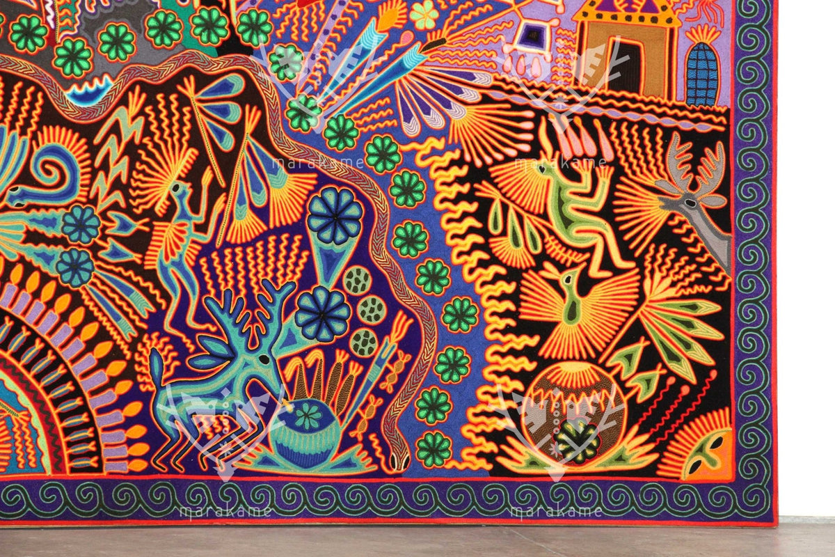 Nierika de Estambre Cuadro Huichol - Marakame - 244 x 122 cm. - Arte Huichol - Marakame