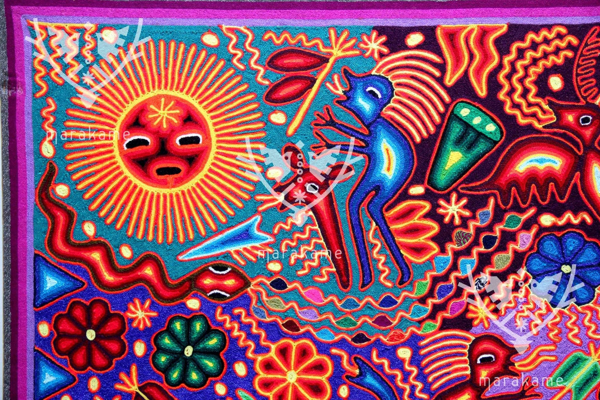 Nierika de Estambre Cuadro Huichol - Maxa kuaxi - 120 x 120 cm. - Arte Huichol - Marakame