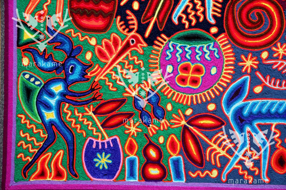 Nierika de Estambre Cuadro Huichol - Maxa kuaxi - 120 x 120 cm. - Arte Huichol - Marakame