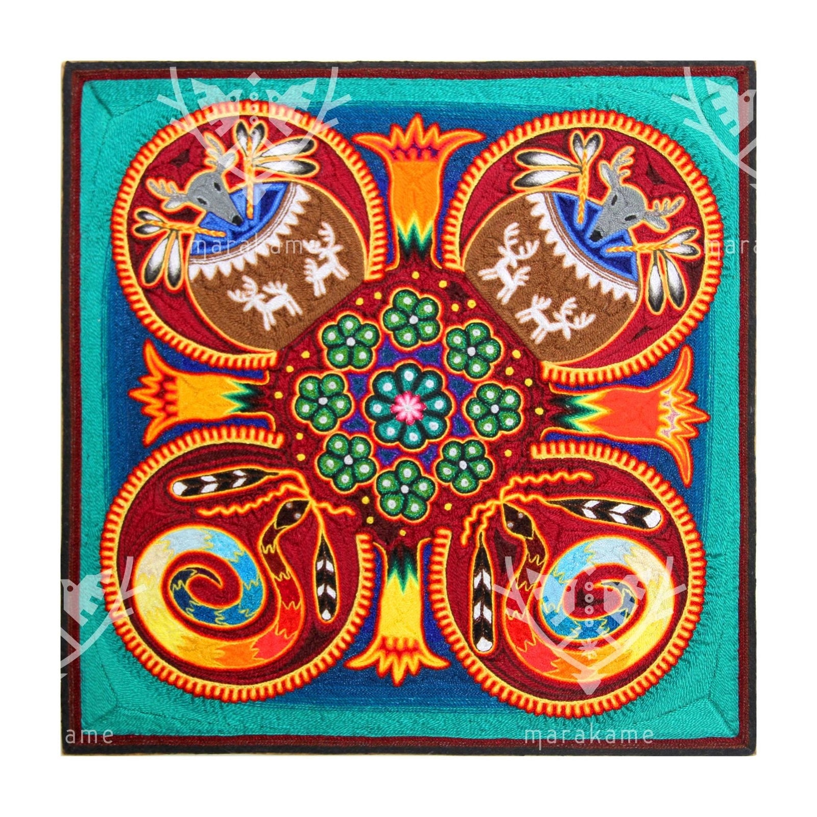 Nierika de Estambre Cuadro Huichol - Muwieri - 30 x 30 cm. - Arte Huichol - Marakame