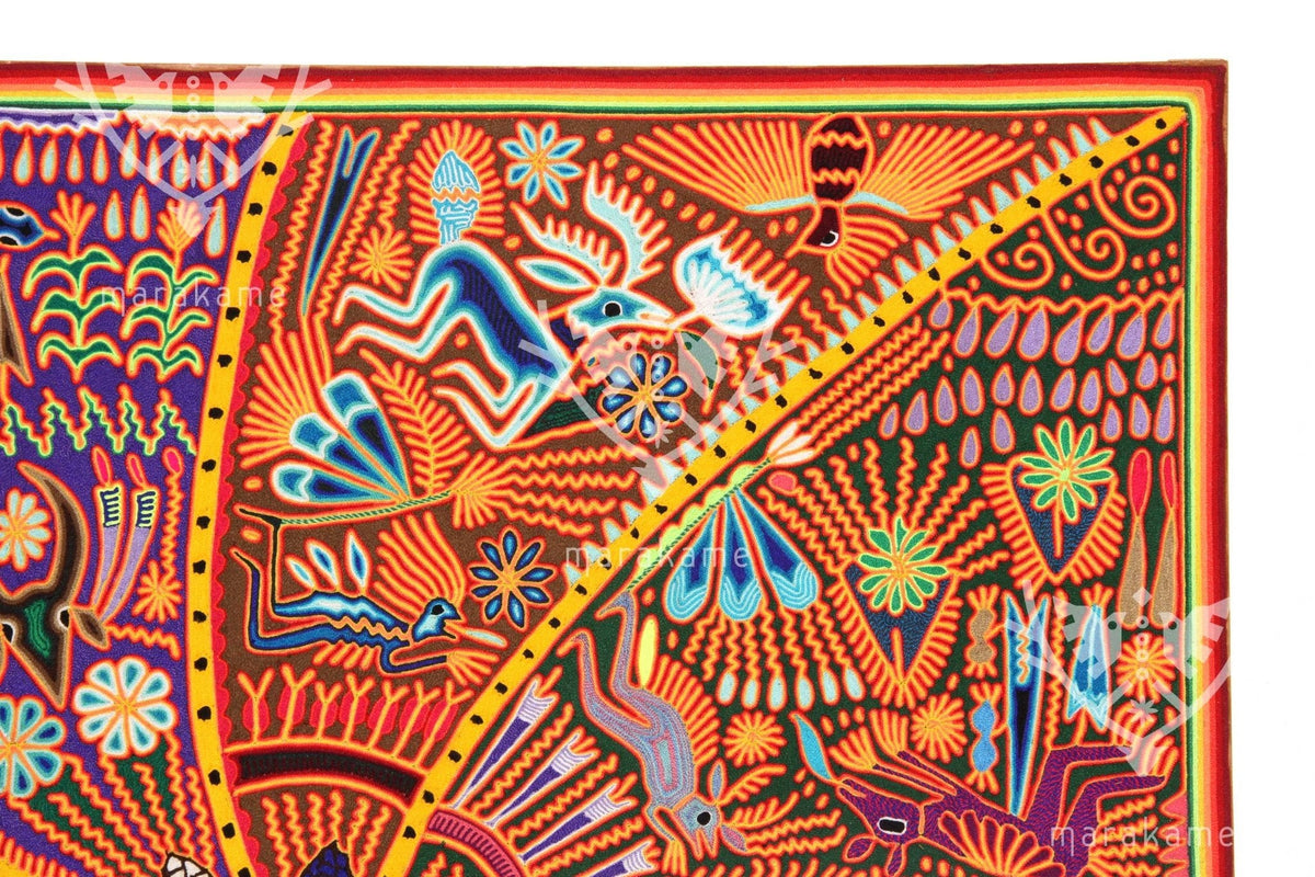 Nierika de Estambre Cuadro Huichol - Niwetsika – El nacimiento del maíz - 120 cm. - Arte Huichol - Marakame