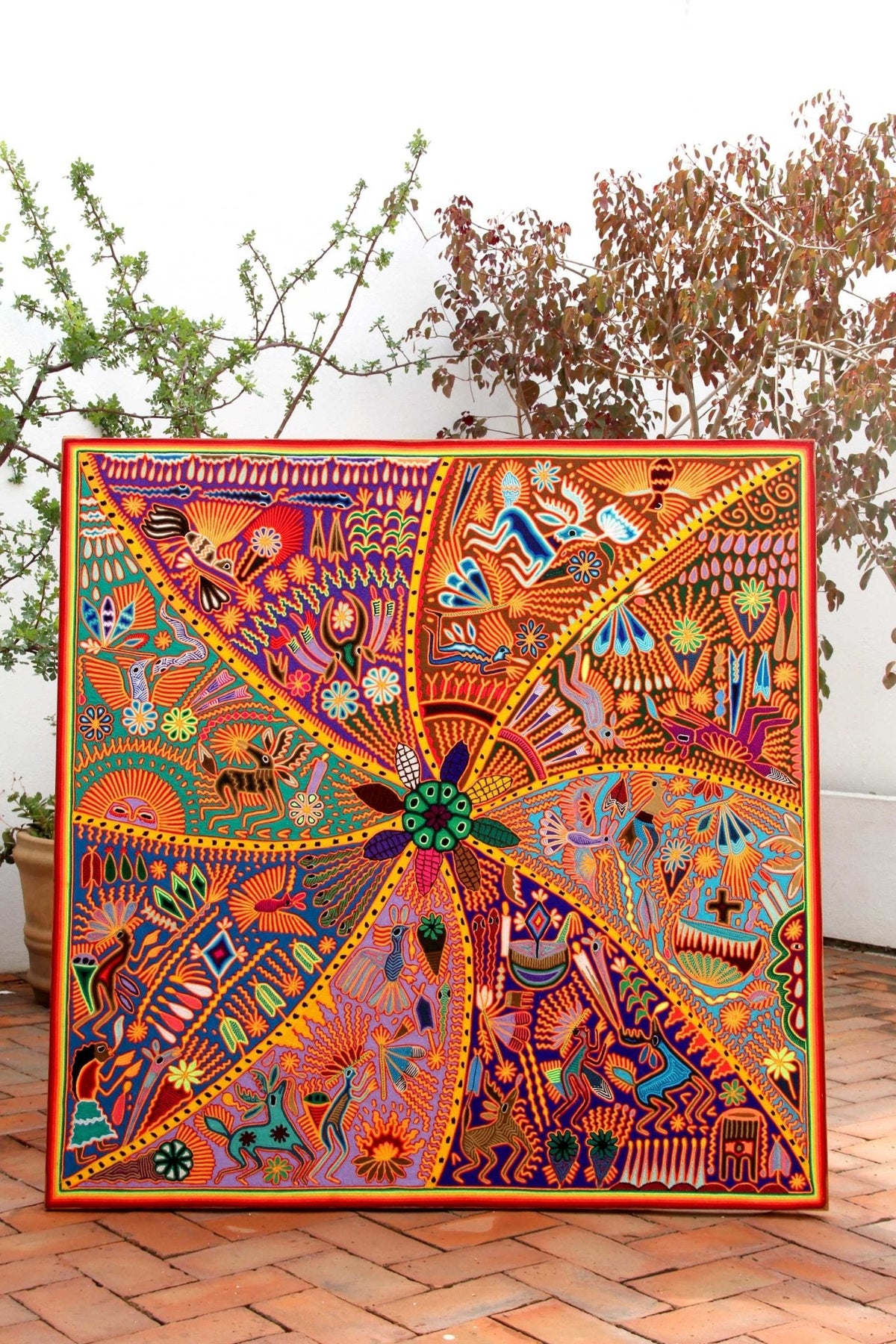 Nierika de Estambre Cuadro Huichol - Niwetsika – El nacimiento del maíz - 120 cm. - Arte Huichol - Marakame