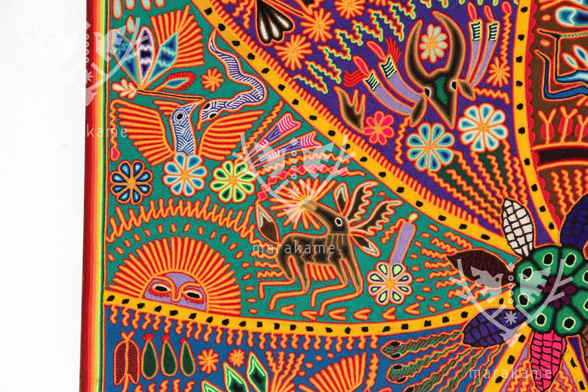 Nierika de Estambre Cuadro Huichol - Niwetsika – El nacimiento del maíz - 120 cm. - Arte Huichol - Marakame