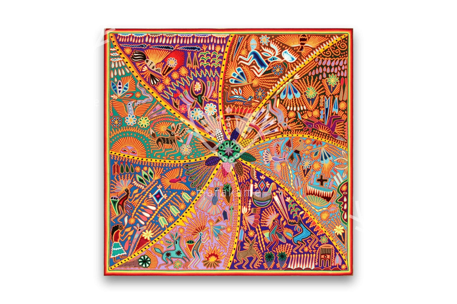 Nierika de Estambre Cuadro Huichol - Niwetsika – El nacimiento del maíz - 120 cm. - Arte Huichol - Marakame