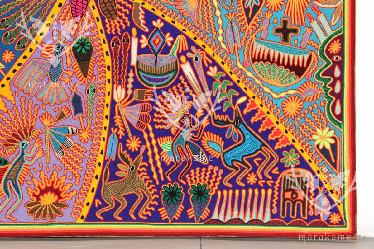 Nierika de Estambre Cuadro Huichol - Niwetsika – El nacimiento del maíz - 120 cm. - Arte Huichol - Marakame